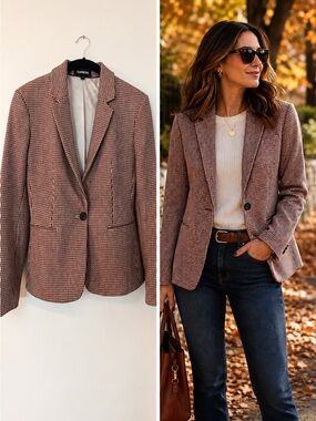 EXPRESS Women’s Size 6 Burgundy Black Houndstooth Blazer